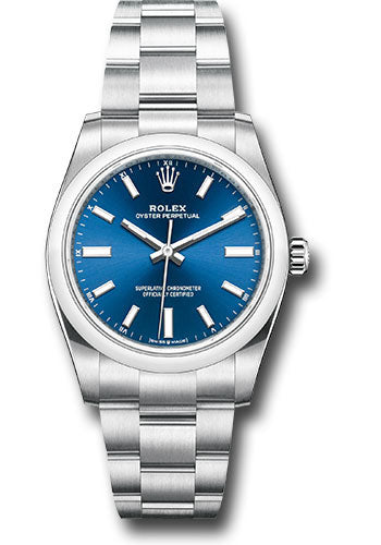 *Pre-Owned* Rolex Oyster Perpetual 34 Watch - Domed Bezel - Blue Index Dial - Oyster Bracelet