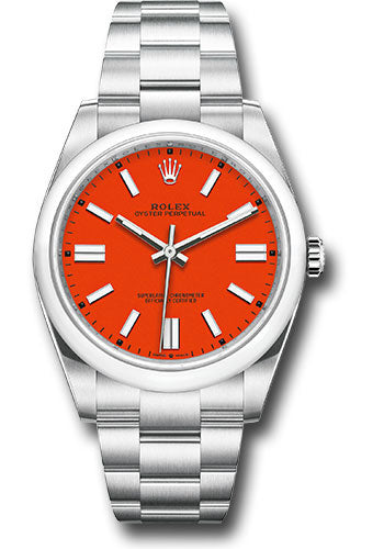 *Pre-Owned* Rolex Oyster Perpetual 41 Watch - Domed Bezel - Coral Red Index Dial - Oyster Bracelet