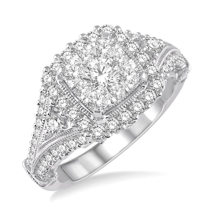 1 1/4 Ctw Round Diamond Shine Bright Vintage Style Halo Engagement Ring in 14K White Gold