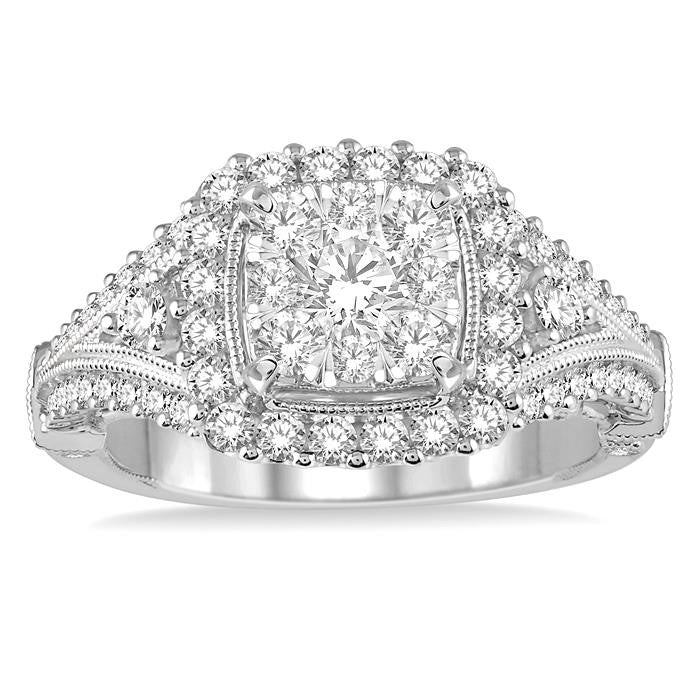 1 1/4 Ctw Round Diamond Shine Bright Vintage Style Halo Engagement Ring in 14K White Gold