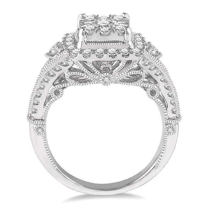 1 1/4 Ctw Round Diamond Shine Bright Vintage Style Halo Engagement Ring in 14K White Gold