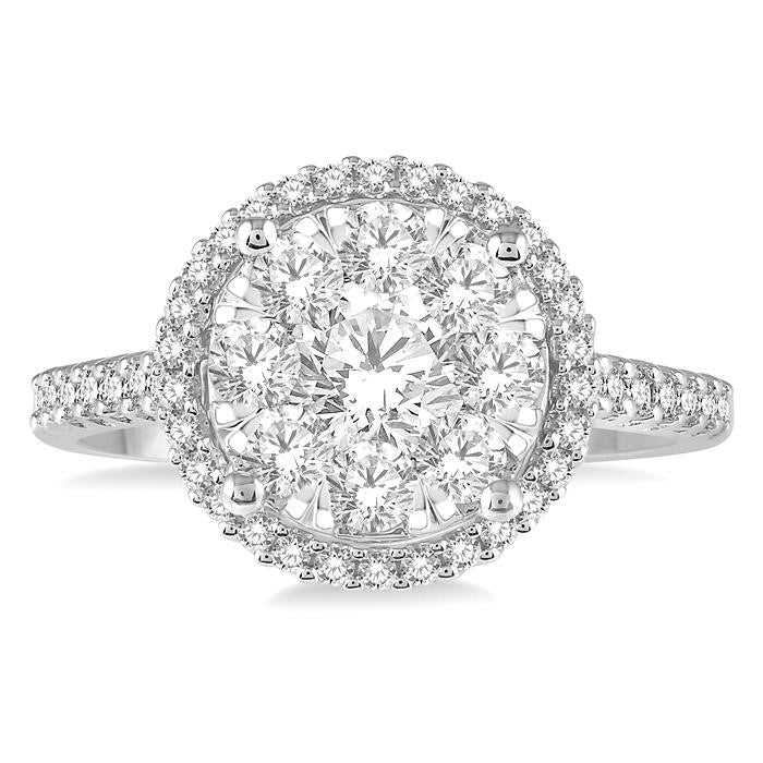 1 Ctw Round Diamond Shine Bright Halo Engagement Ring in 14K White and Yellow Gold