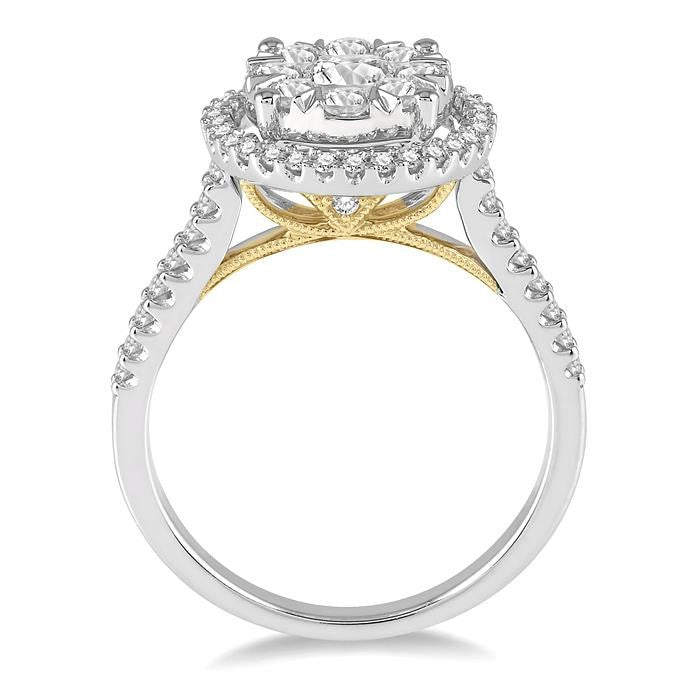 1 Ctw Round Diamond Shine Bright Halo Engagement Ring in 14K White and Yellow Gold
