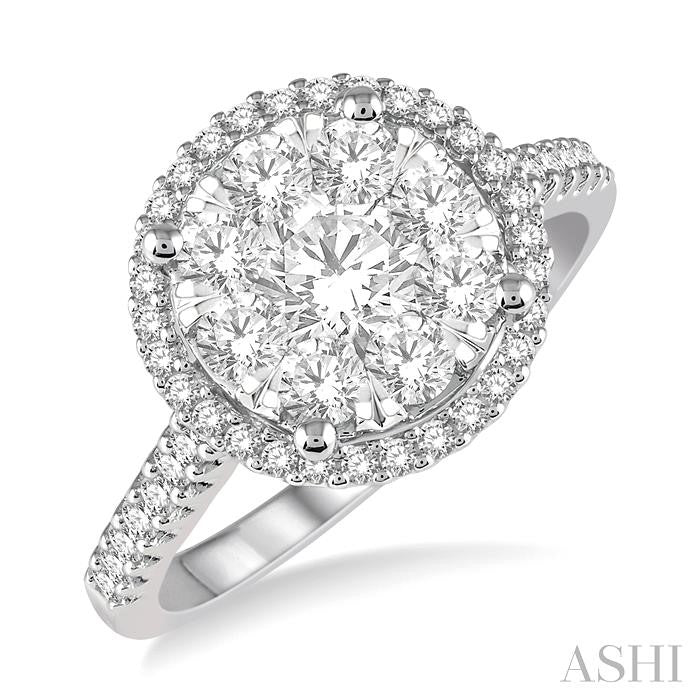 1 Ctw Round Diamond Shine Bright Halo Engagement Ring in 14K White and Yellow Gold