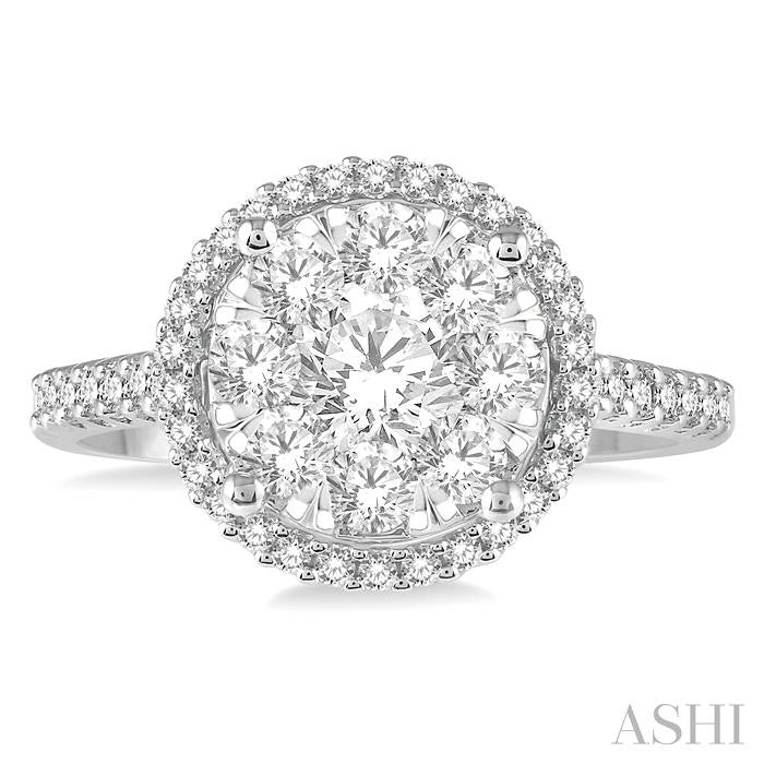 1 Ctw Round Diamond Shine Bright Halo Engagement Ring in 14K White and Yellow Gold