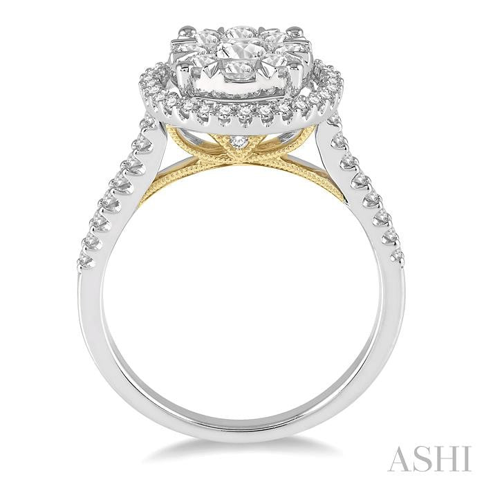 1 Ctw Round Diamond Shine Bright Halo Engagement Ring in 14K White and Yellow Gold