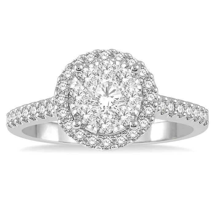 3/4 Ctw Round Diamond Shine Bright Halo Engagement Ring in 14K White and Yellow Gold