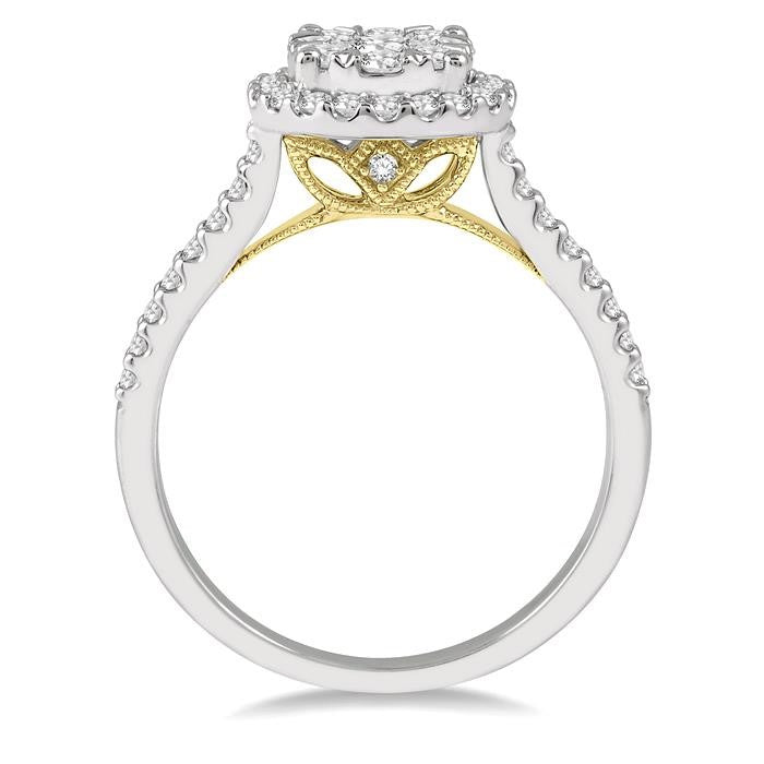 3/4 Ctw Round Diamond Shine Bright Halo Engagement Ring in 14K White and Yellow Gold