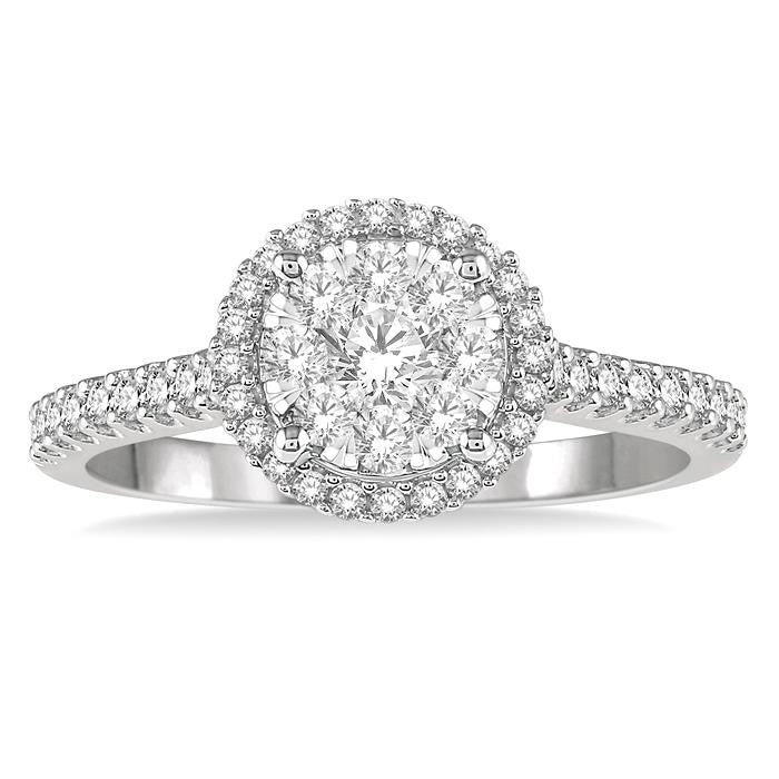 1/2 Ctw Round Diamond Shine Bright Halo Engagement Ring in 14K White and Yellow Gold
