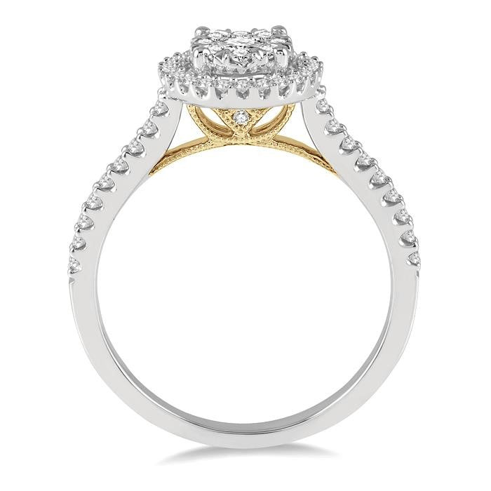 1/2 Ctw Round Diamond Shine Bright Halo Engagement Ring in 14K White and Yellow Gold