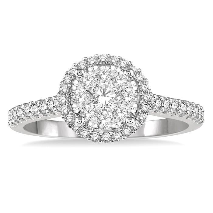 1/2 Ctw Round Diamond Shine Bright Halo Engagement Ring in 14K White and Yellow Gold