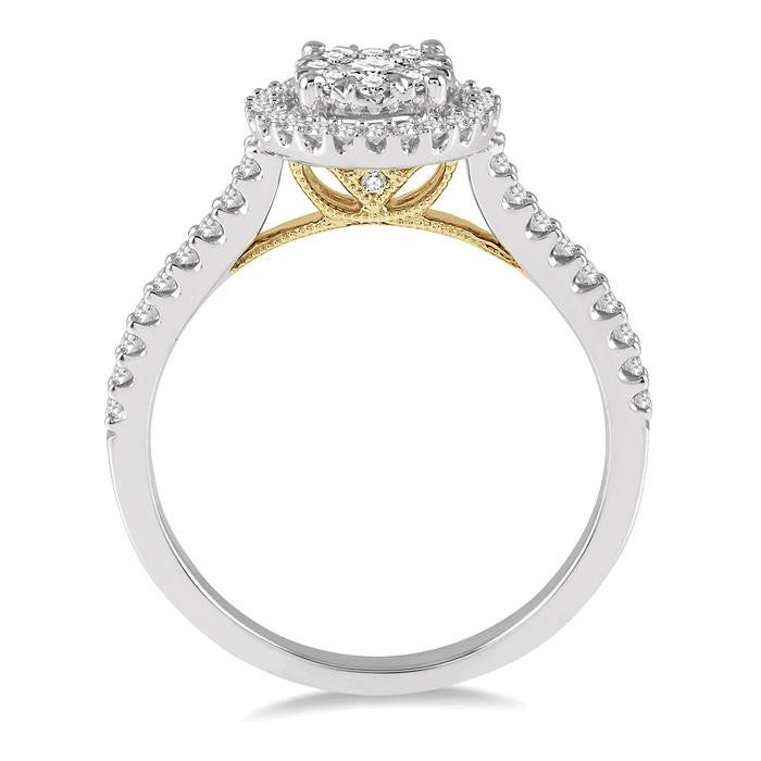 1/2 Ctw Round Diamond Shine Bright Halo Engagement Ring in 14K White and Yellow Gold