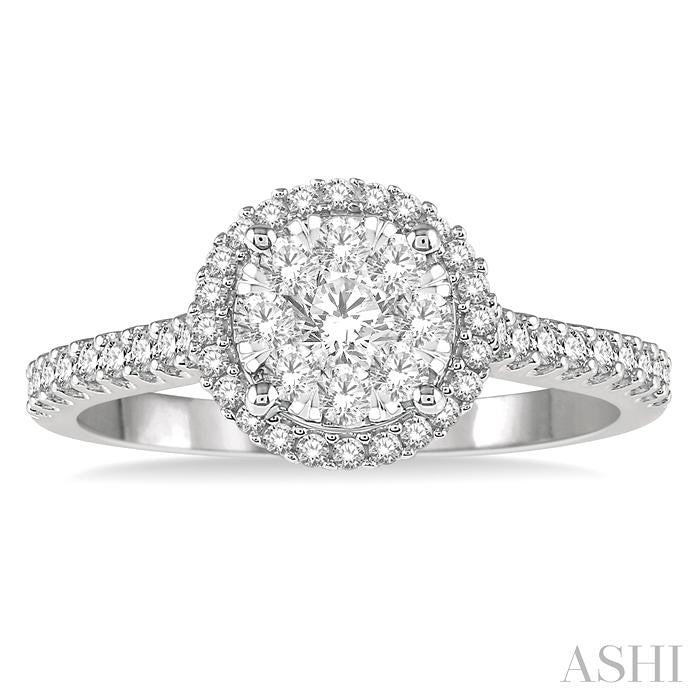1/2 Ctw Round Diamond Shine Bright Halo Engagement Ring in 14K White and Yellow Gold