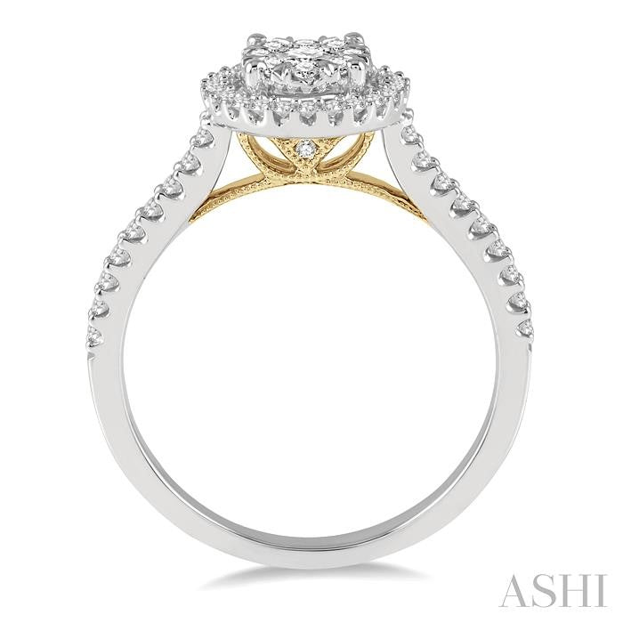 1/2 Ctw Round Diamond Shine Bright Halo Engagement Ring in 14K White and Yellow Gold