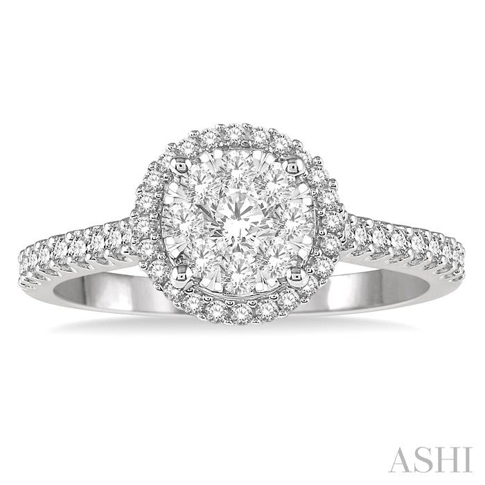 1/2 Ctw Round Diamond Shine Bright Halo Engagement Ring in 14K White and Yellow Gold