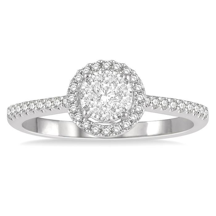 1/3 Ctw Round Diamond Shine Bright Halo Engagement Ring in 14K White and Yellow Gold
