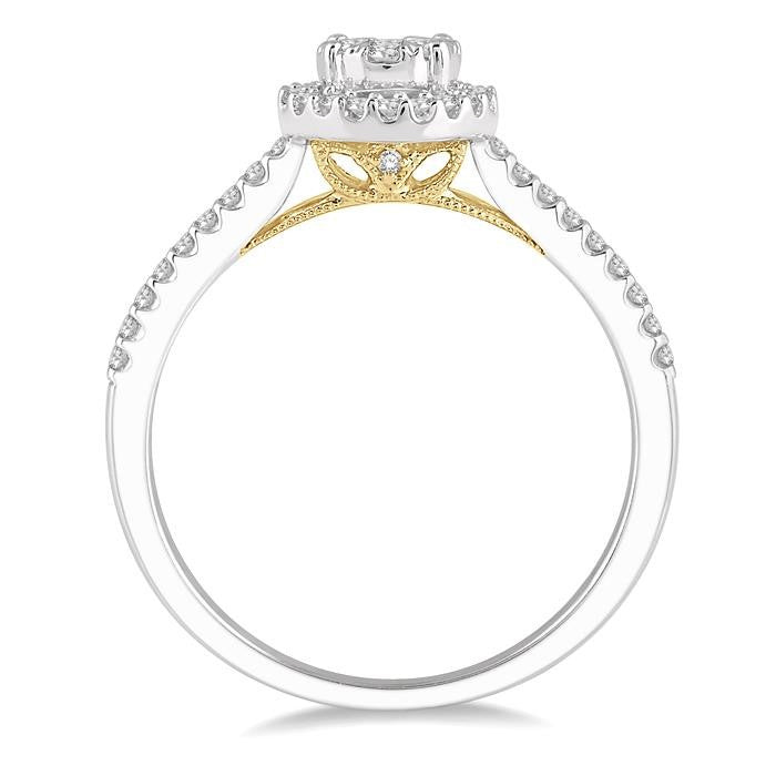 1/3 Ctw Round Diamond Shine Bright Halo Engagement Ring in 14K White and Yellow Gold