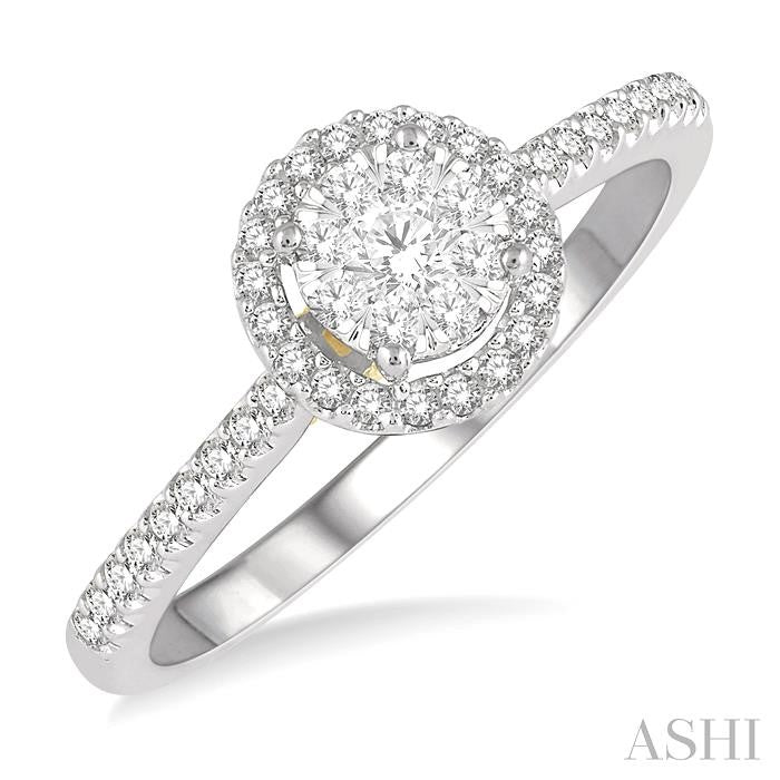 1/3 Ctw Round Diamond Shine Bright Halo Engagement Ring in 14K White and Yellow Gold