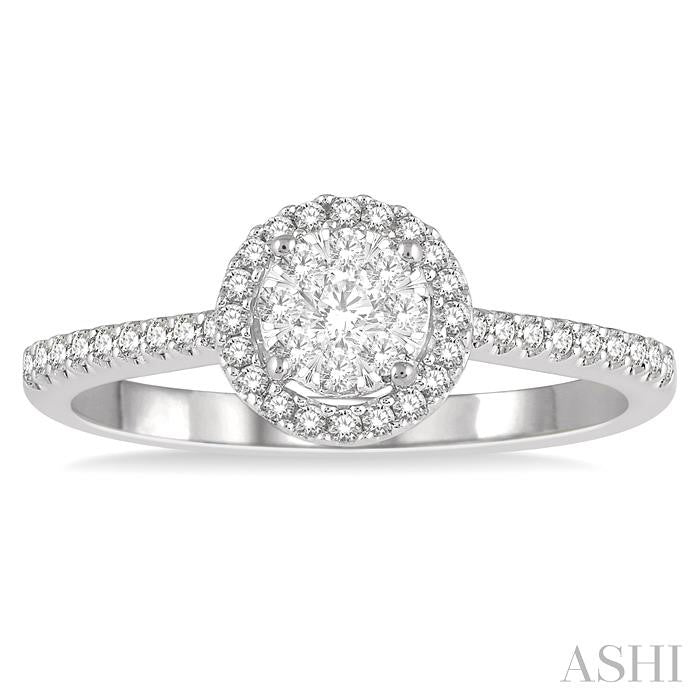 1/3 Ctw Round Diamond Shine Bright Halo Engagement Ring in 14K White and Yellow Gold