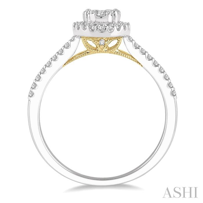 1/3 Ctw Round Diamond Shine Bright Halo Engagement Ring in 14K White and Yellow Gold