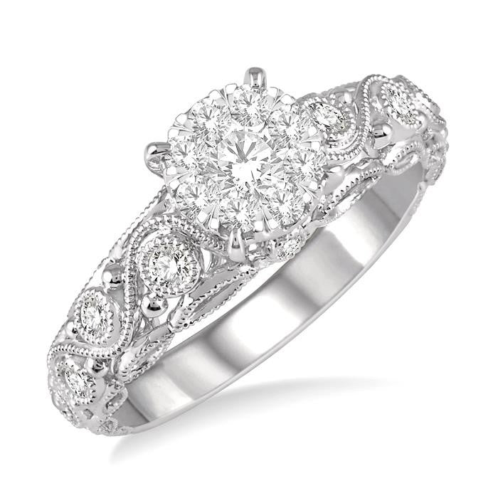 1/2 Ctw Round Diamond Shine Bright Solitaire Vintage Lattice Style Engagement Ring in 14K White Gold