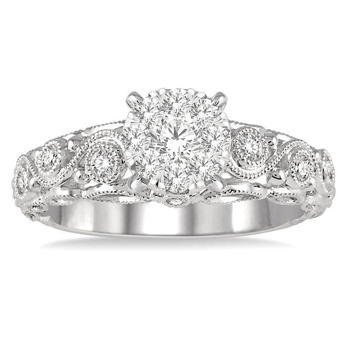 1/2 Ctw Round Diamond Shine Bright Solitaire Vintage Lattice Style Engagement Ring in 14K White Gold