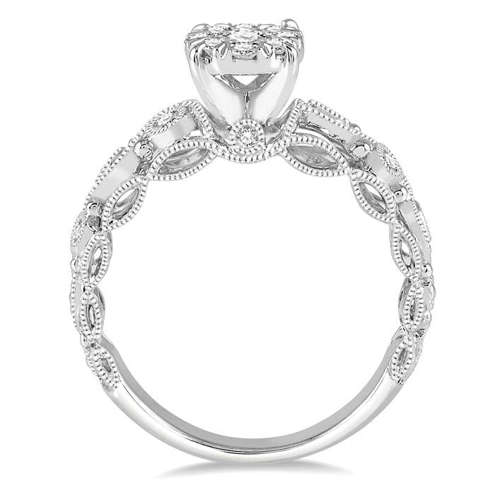 1/2 Ctw Round Diamond Shine Bright Solitaire Vintage Lattice Style Engagement Ring in 14K White Gold