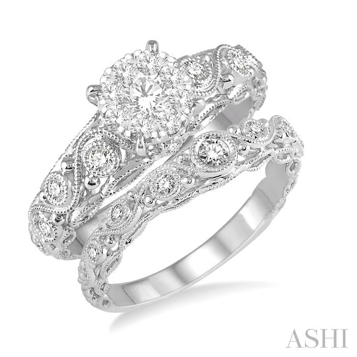 5/8 Ctw Diamond Shine Bright Wedding Set with 1/2 Ctw Engagement Ring and 1/6 Ctw Wedding Band in 14K White Gold