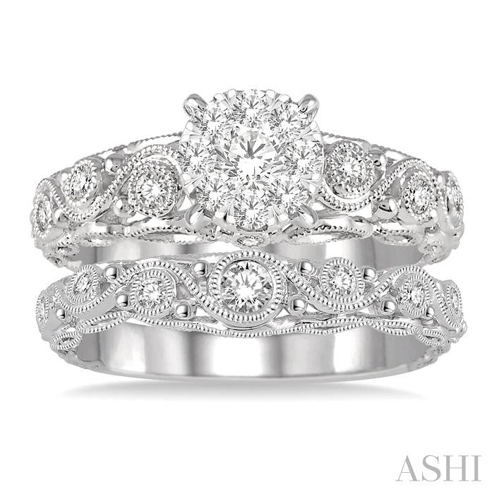 5/8 Ctw Diamond Shine Bright Wedding Set with 1/2 Ctw Engagement Ring and 1/6 Ctw Wedding Band in 14K White Gold
