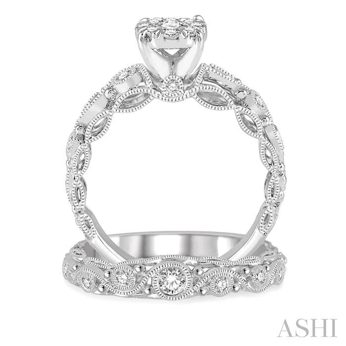 5/8 Ctw Diamond Shine Bright Wedding Set with 1/2 Ctw Engagement Ring and 1/6 Ctw Wedding Band in 14K White Gold