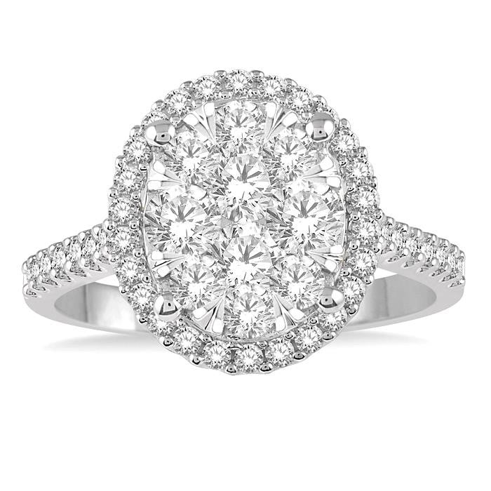 1 Ctw Round Diamond Shine Bright Oval Shape Halo Engagement Ring in 14K White and Yellow Gold