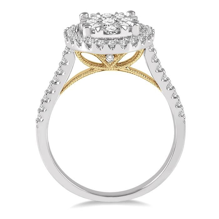 1 Ctw Round Diamond Shine Bright Oval Shape Halo Engagement Ring in 14K White and Yellow Gold