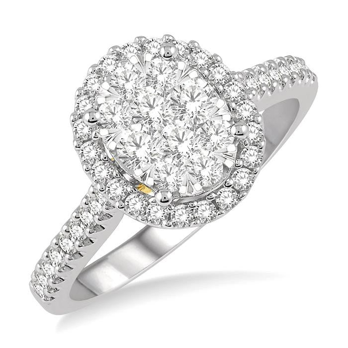 3/4 Ctw Round Diamond Shine Bright Oval Shape Halo Engagement Ring in 14K White and Yellow Gold