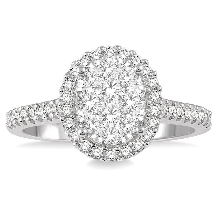 3/4 Ctw Round Diamond Shine Bright Oval Shape Halo Engagement Ring in 14K White and Yellow Gold