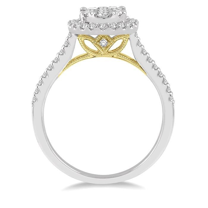 3/4 Ctw Round Diamond Shine Bright Oval Shape Halo Engagement Ring in 14K White and Yellow Gold