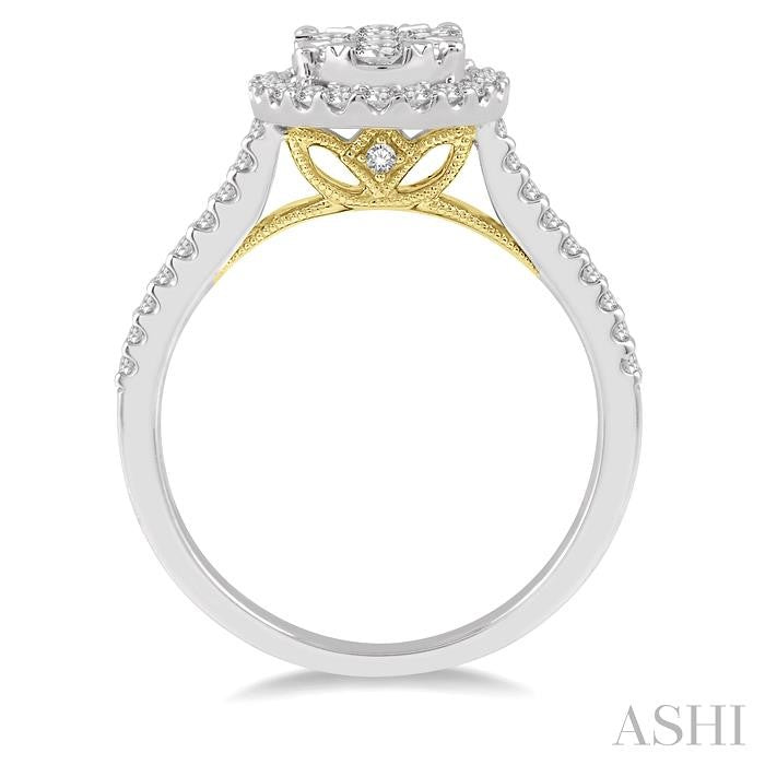 3/4 Ctw Round Diamond Shine Bright Oval Shape Halo Engagement Ring in 14K White and Yellow Gold