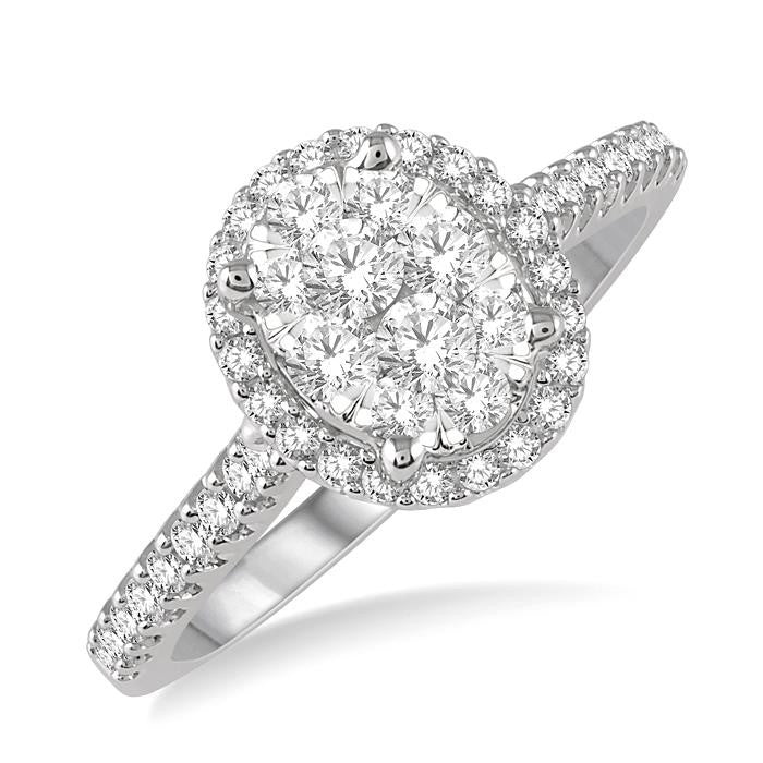 1/2 Ctw Round Diamond Shine Bright Oval Shape Halo Engagement Ring in 14K White and Yellow Gold