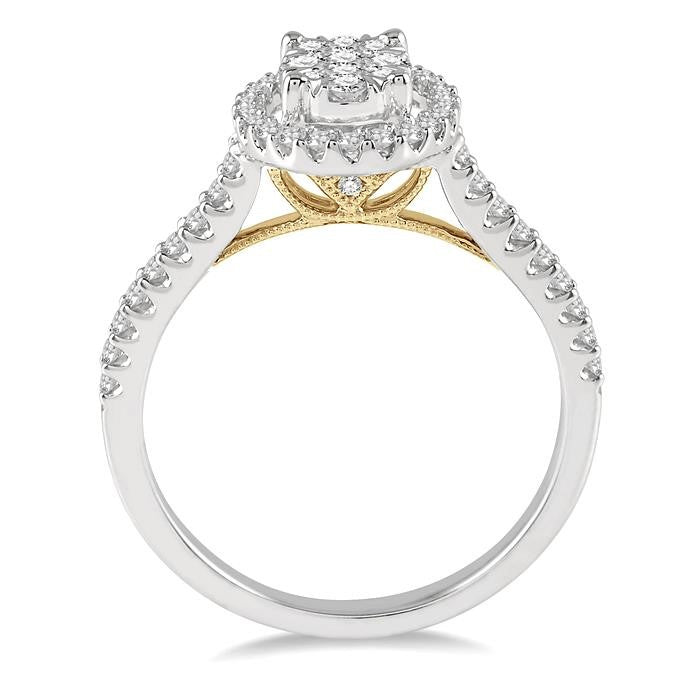 1/2 Ctw Round Diamond Shine Bright Oval Shape Halo Engagement Ring in 14K White and Yellow Gold