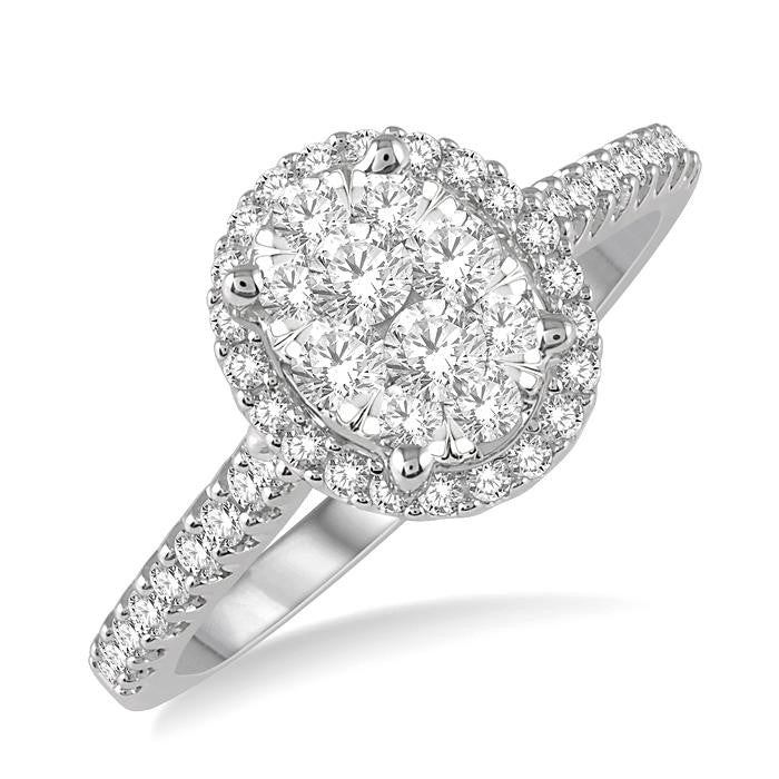 1/2 Ctw Round Diamond Shine Bright Oval Shape Halo Engagement Ring in 14K White and Yellow Gold