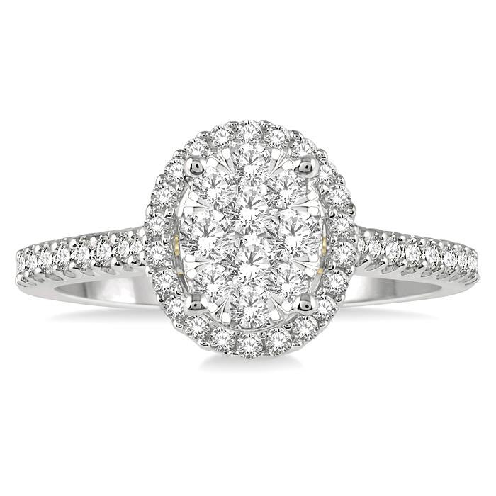 1/2 Ctw Round Diamond Shine Bright Oval Shape Halo Engagement Ring in 14K White and Yellow Gold