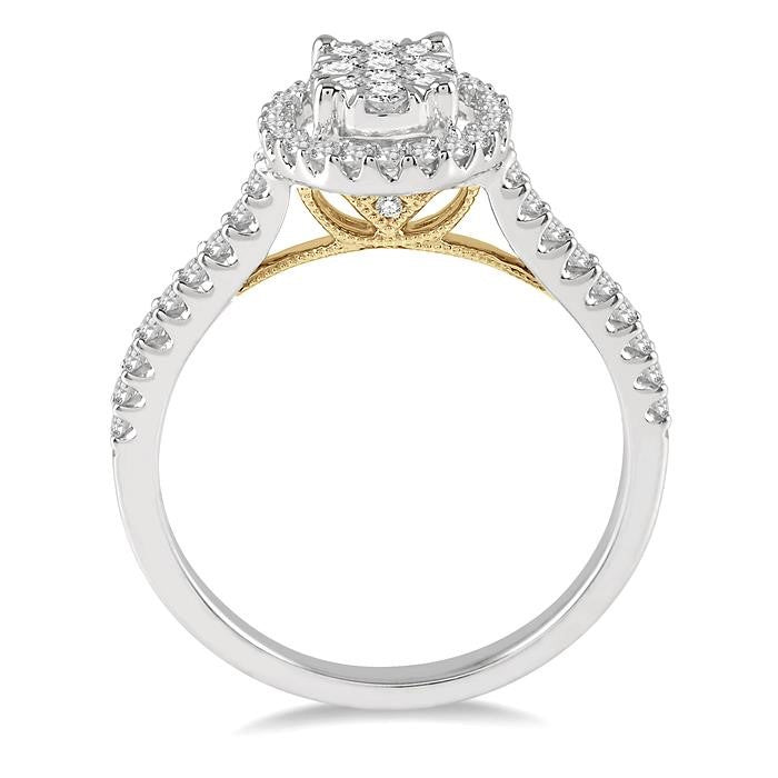 1/2 Ctw Round Diamond Shine Bright Oval Shape Halo Engagement Ring in 14K White and Yellow Gold