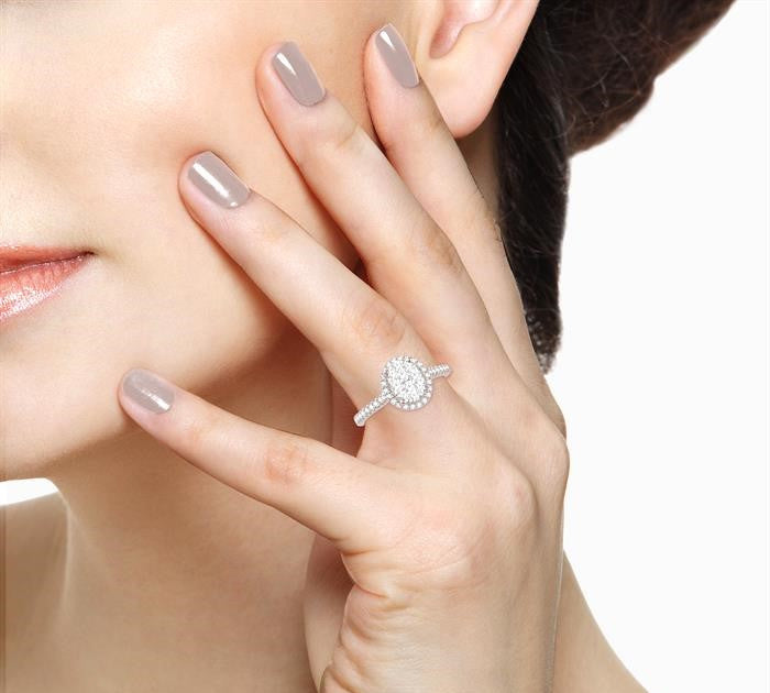 1/2 Ctw Round Diamond Shine Bright Oval Shape Halo Engagement Ring in 14K White and Yellow Gold