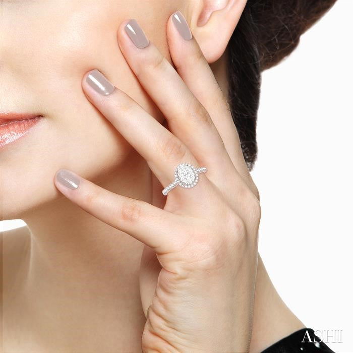 1/2 Ctw Round Diamond Shine Bright Oval Shape Halo Engagement Ring in 14K White and Yellow Gold