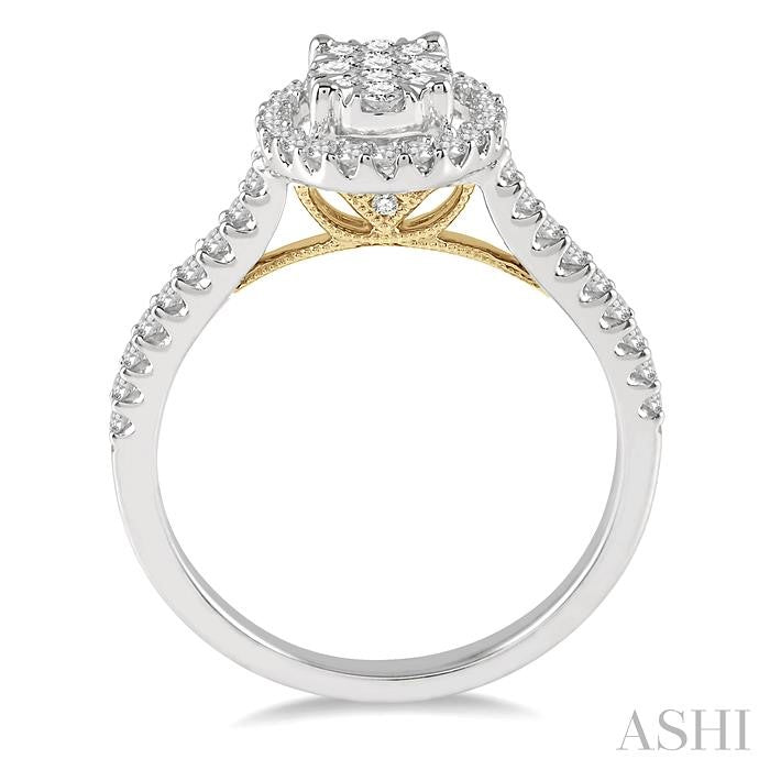 1/2 Ctw Round Diamond Shine Bright Oval Shape Halo Engagement Ring in 14K White and Yellow Gold