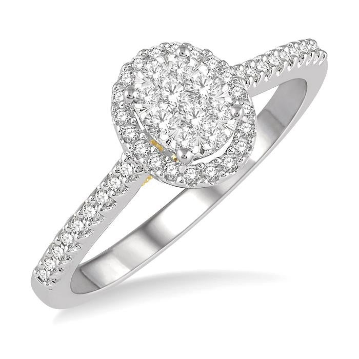 1/3 Ctw Round Diamond Shine Bright Oval Shape Halo Engagement Ring in 14K White and Yellow Gold