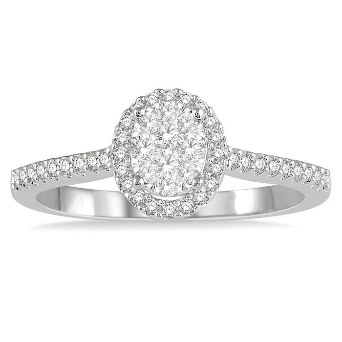 1/3 Ctw Round Diamond Shine Bright Oval Shape Halo Engagement Ring in 14K White and Yellow Gold