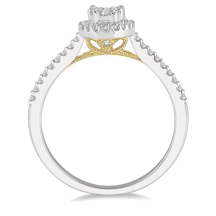 1/3 Ctw Round Diamond Shine Bright Oval Shape Halo Engagement Ring in 14K White and Yellow Gold