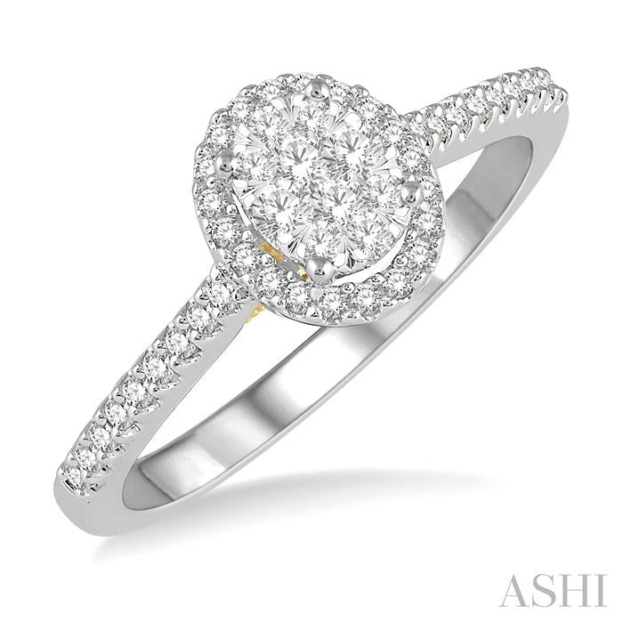 1/3 Ctw Round Diamond Shine Bright Oval Shape Halo Engagement Ring in 14K White and Yellow Gold