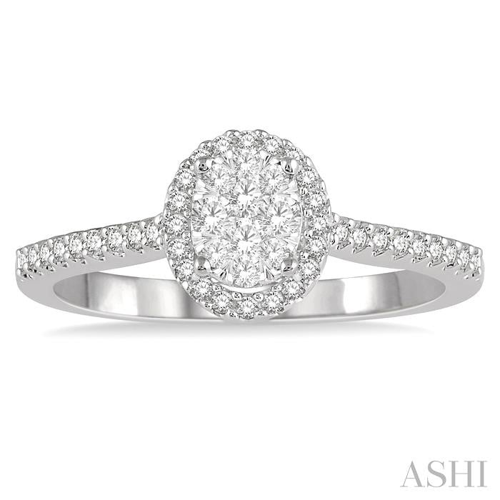 1/3 Ctw Round Diamond Shine Bright Oval Shape Halo Engagement Ring in 14K White and Yellow Gold