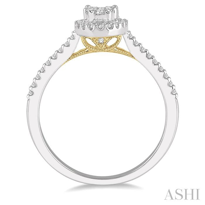 1/3 Ctw Round Diamond Shine Bright Oval Shape Halo Engagement Ring in 14K White and Yellow Gold